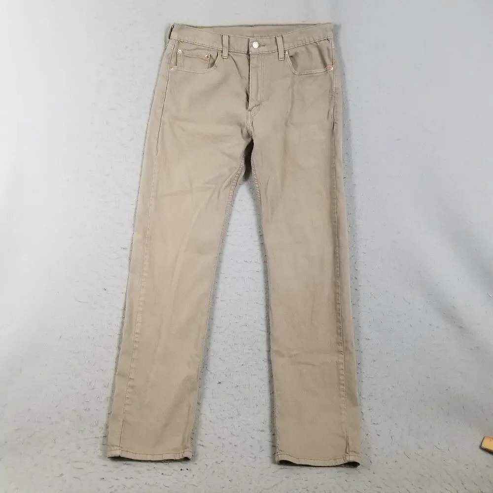 Levis 505 Jeans Mens 32x34 Beige Straight Leg Denim‎ Casual Pants Classic Fit